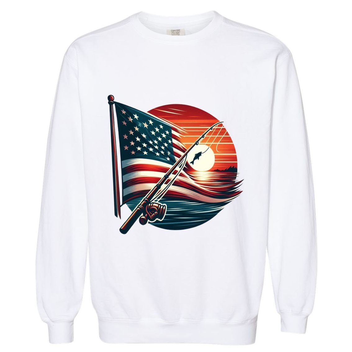American Flag Fish Fisher Fisher Funny Bass Fishing Usa Gift Garment-Dyed Sweatshirt