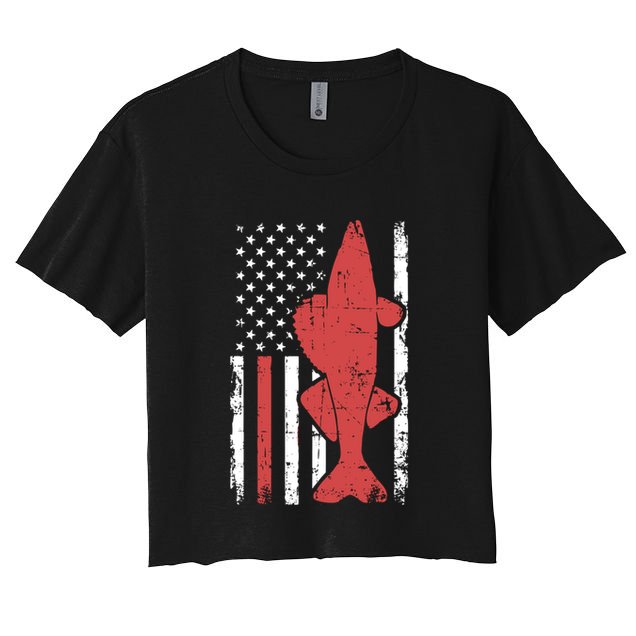 American Flag Fishing Bass Pro Fish 4th Of July Cool Gift Crop Top
