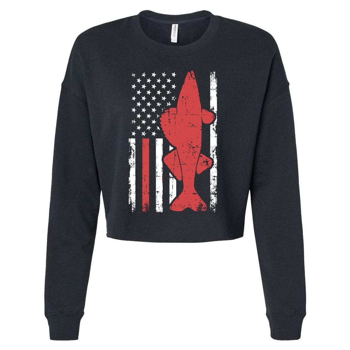 American Flag Fishing Bass Pro Fish 4th Of July Cool Gift Cropped Pullover Crew