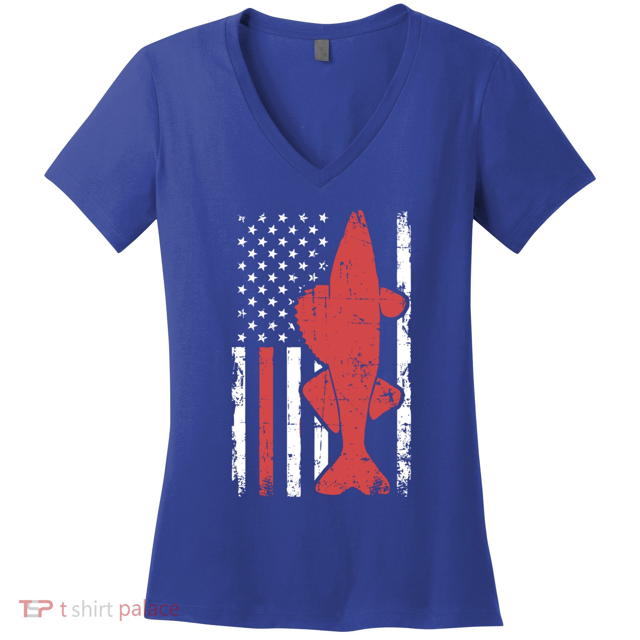 American Flag Fishing Bass Pro Fish 4th Of July Cool Gift Women's V-Neck T-Shirt