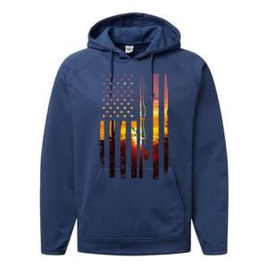 American Flag Fish Fisher Fisherman Funny Bass Fishing Usa Performance Fleece Hoodie