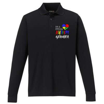 Autism Family Gift Proud Autism Grandpa Funny Gift Autism Funny Gift Performance Long Sleeve Polo