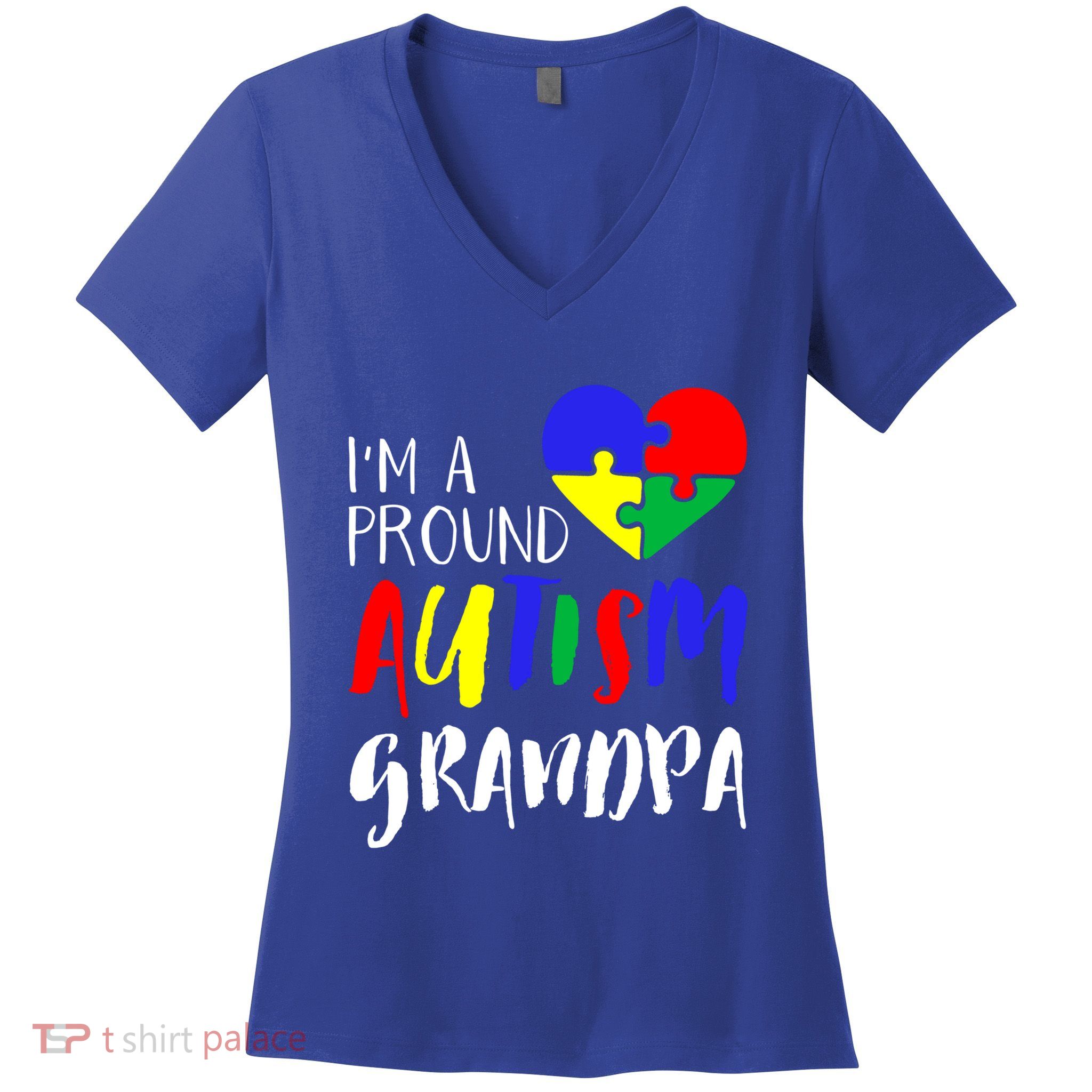 Autism Family Gift Proud Autism Grandpa Funny Gift Autism Funny Gift Women's V-Neck T-Shirt