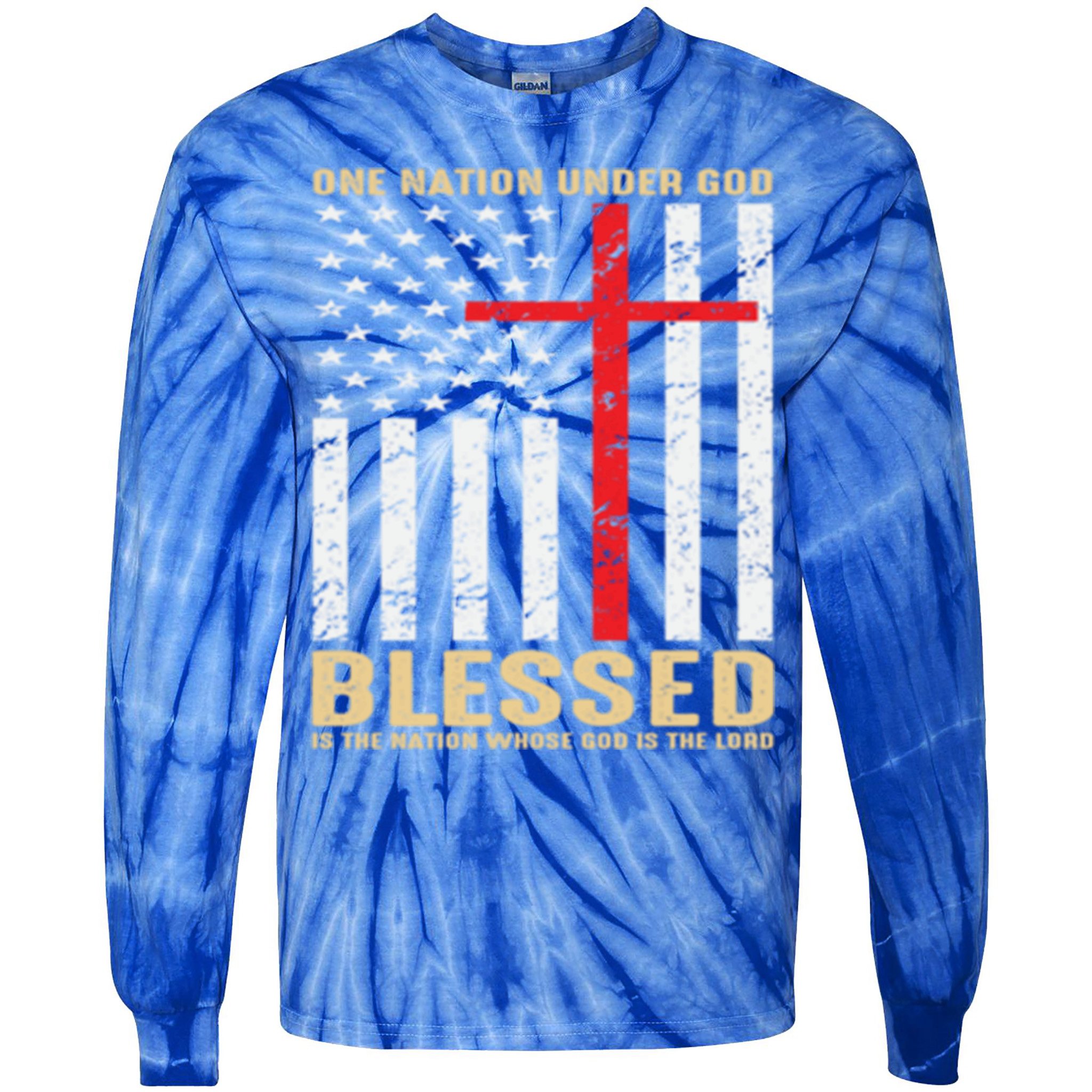 American Flag Gift One Nation Under God Great Gift Tie-Dye Long Sleeve Shirt