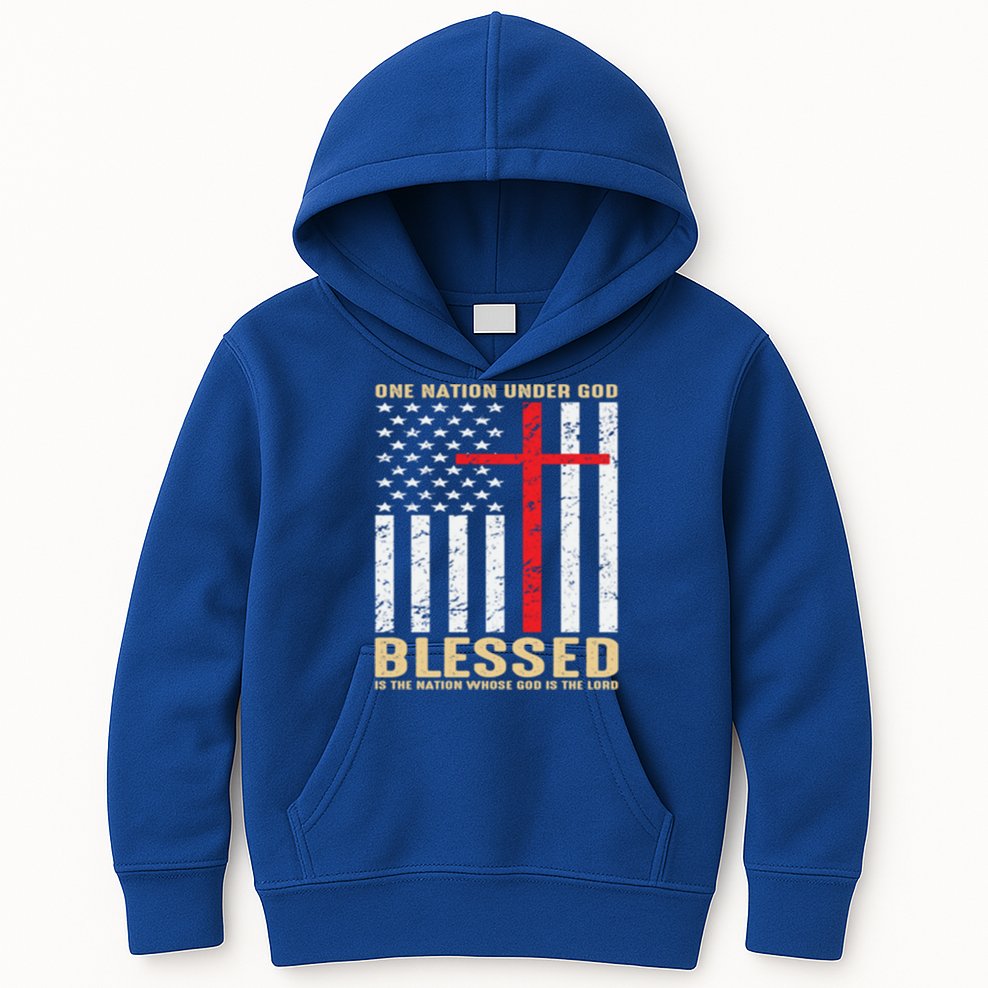 American Flag Gift One Nation Under God Great Gift Kids Hoodie