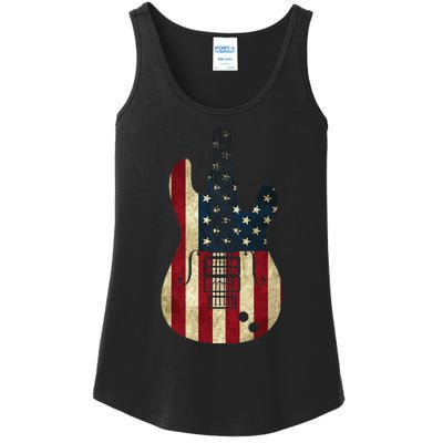 American Flag Guitar 4th of July Patriotic Tee Great Gift Ladies Essential Tank