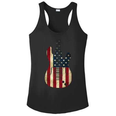 American Flag Guitar 4th of July Patriotic Tee Great Gift Ladies PosiCharge Competitor Racerback Tank