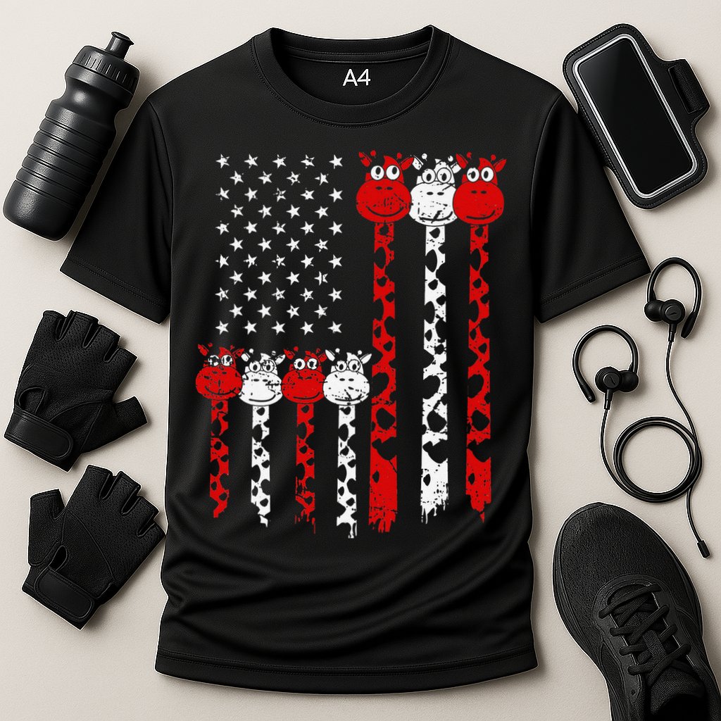 American Flag Giraffe 4th of July Cute USA Gift Cooling Performance Crew T-Shirt