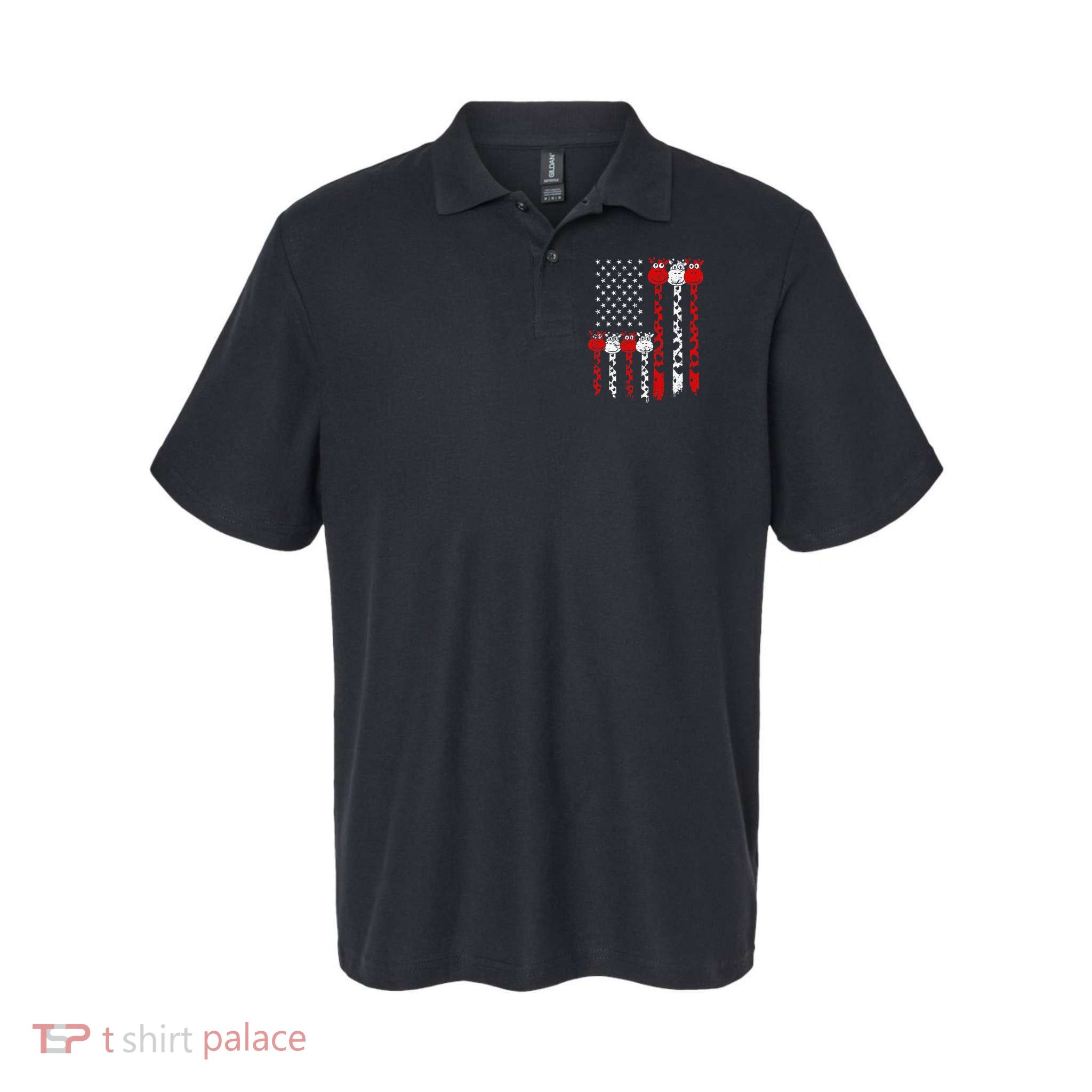American Flag Giraffe 4th of July Cute USA Gift Polo
