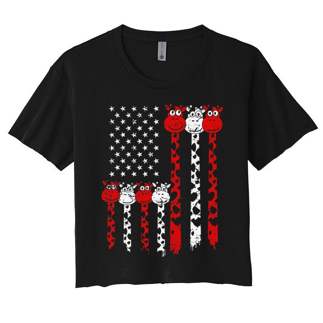 American Flag Giraffe 4th of July Cute USA Gift Crop Top