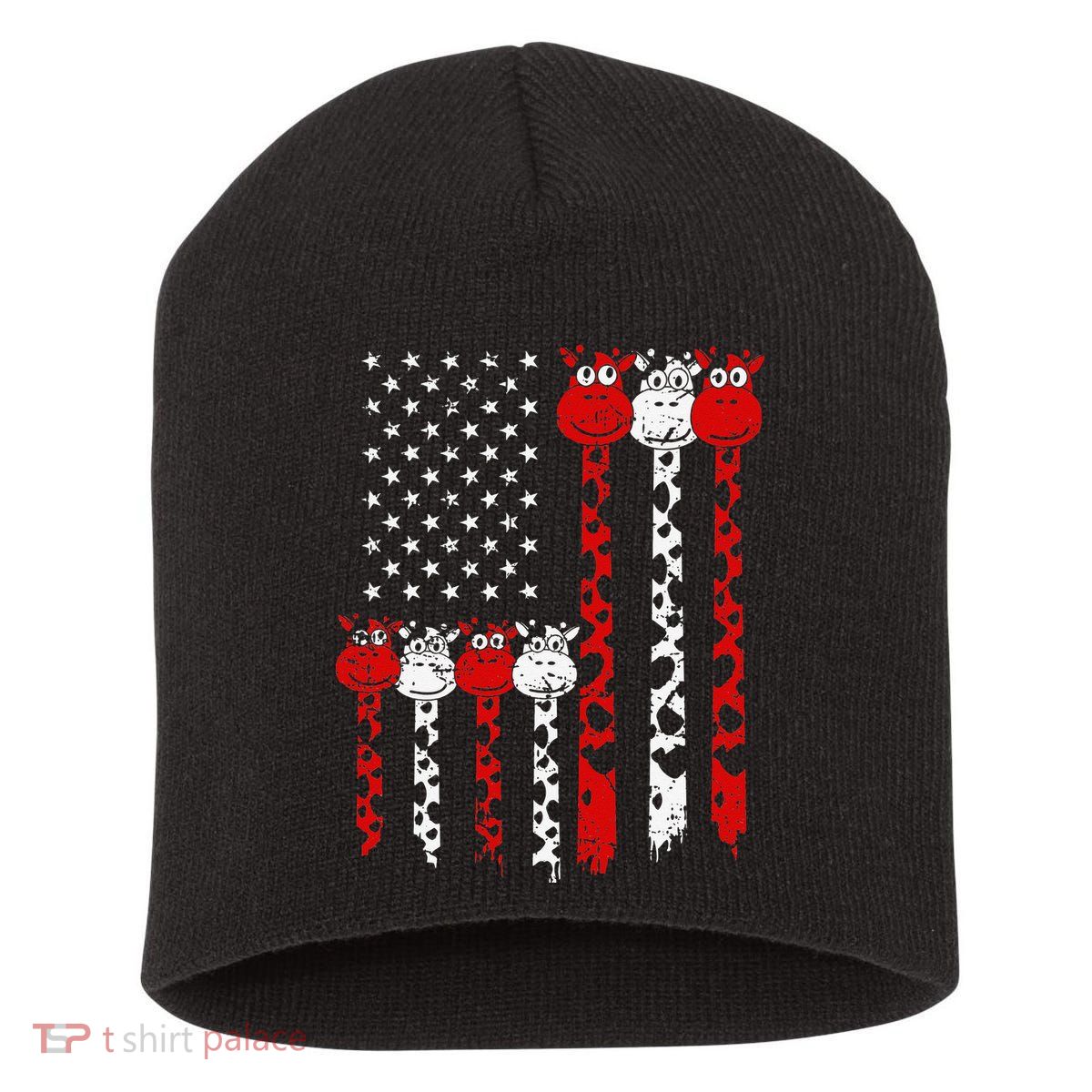American Flag Giraffe 4th of July Cute USA Gift Short Acrylic Beanie