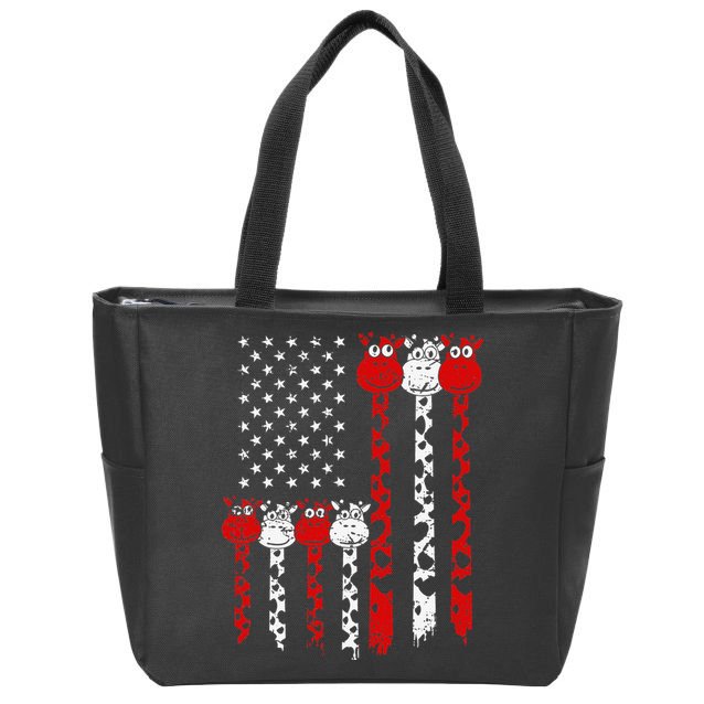 American Flag Giraffe 4th of July Cute USA Gift Zip Tote Bag