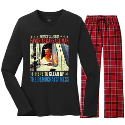 AmericaS Favorite Garbage Man Trump Rides In Garbage Truck Women's Long Sleeve Flannel Pajama Set 