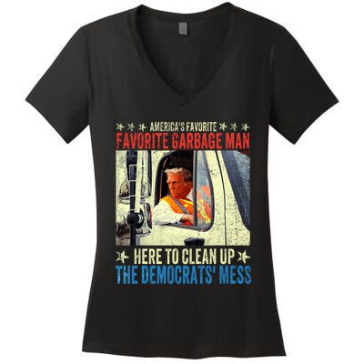 AmericaS Favorite Garbage Man Trump Rides In Garbage Truck Women's V-Neck T-Shirt