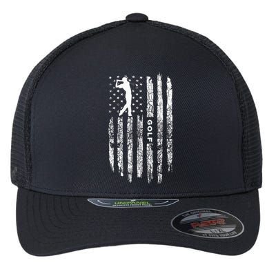 American Flag Golf Clothing - Golfer Vintage Golf Flexfit Unipanel Trucker Cap