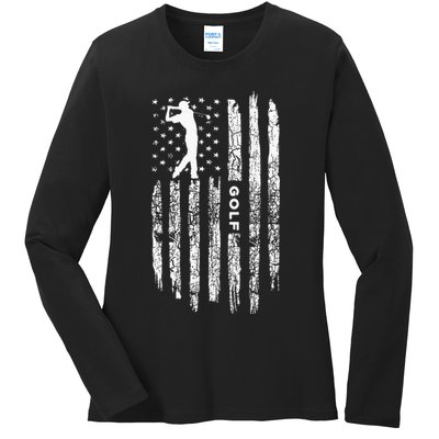 American Flag Golf Clothing - Golfer Vintage Golf Ladies Long Sleeve Shirt