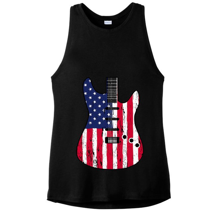 American Flag Guitar Funny Usa Guitarist Outfit Ladies PosiCharge Tri-Blend Wicking Tank