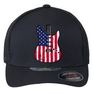 American Flag Guitar Funny Usa Guitarist Outfit Flexfit Unipanel Trucker Cap