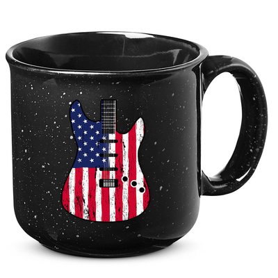 American Flag Guitar Funny Usa Guitarist Outfit 15oz Campfire Ceramic Mug