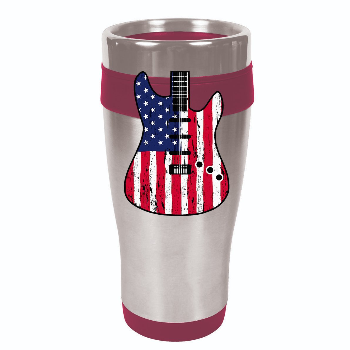 American Flag Guitar Funny Usa Guitarist Outfit Cooling Performance Long Sleeve Crew