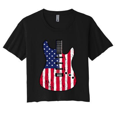 American Flag Guitar Funny Usa Guitarist Outfit Crop Top