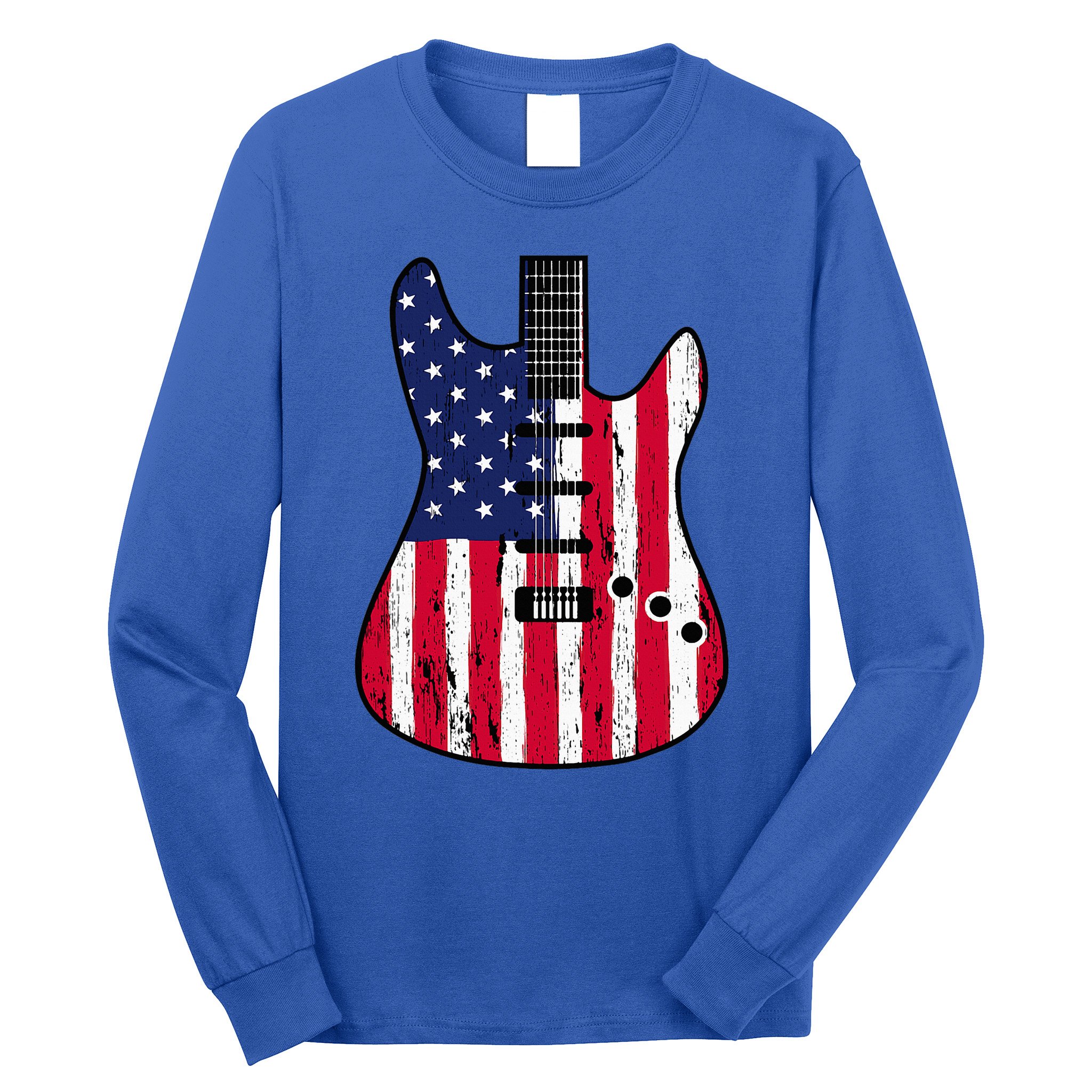 American Flag Guitar Funny Usa Guitarist Outfit Long Sleeve Shirt