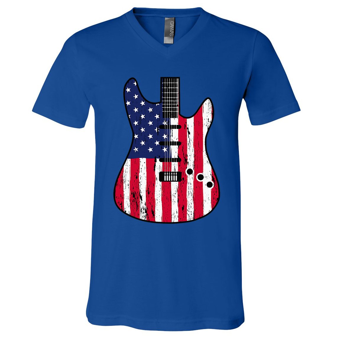 American Flag Guitar Funny Usa Guitarist Outfit V-Neck T-Shirt