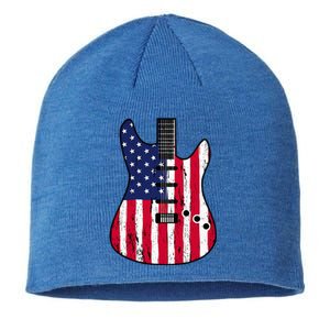 American Flag Guitar Funny Usa Guitarist Outfit Sustainable Beanie