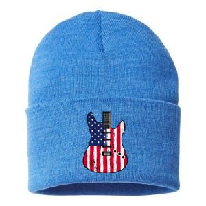 American Flag Guitar Funny Usa Guitarist Outfit Sustainable Knit Beanie