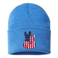 American Flag Guitar Funny Usa Guitarist Outfit Sustainable Knit Beanie