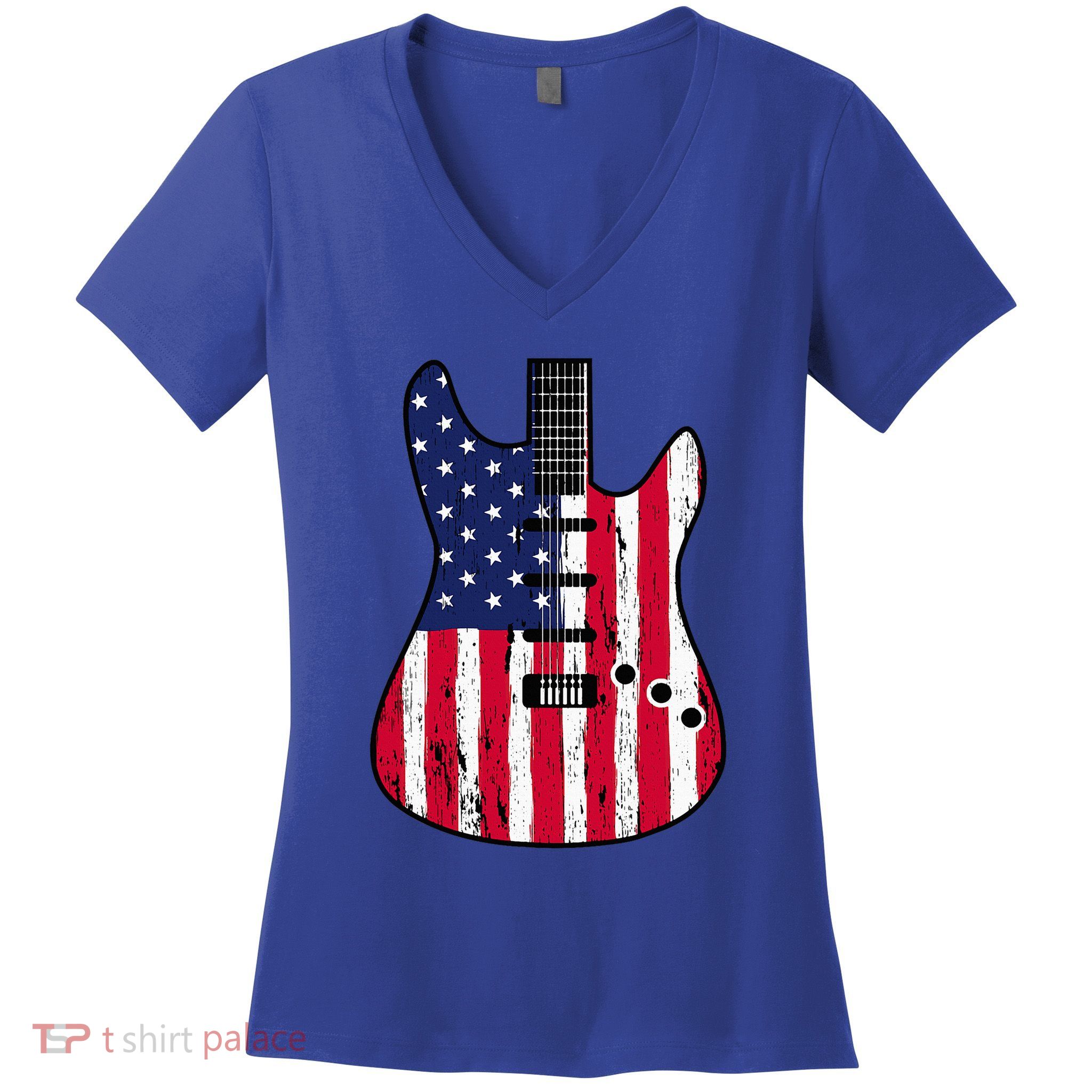 American Flag Guitar Funny Usa Guitarist Outfit Women's V-Neck T-Shirt
