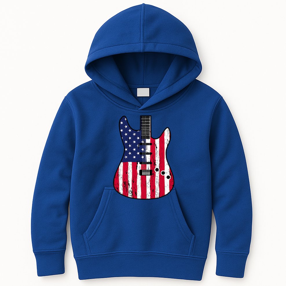 American Flag Guitar Funny Usa Guitarist Outfit Kids Hoodie