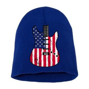 American Flag Guitar Funny Usa Guitarist Outfit Short Acrylic Beanie