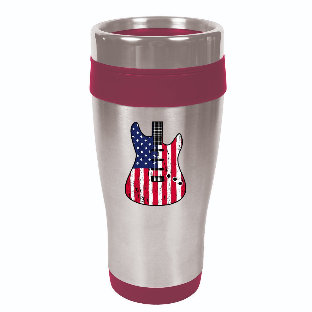 American Flag Guitar Funny Usa Guitarist Outfit 16oz Travel Tumbler