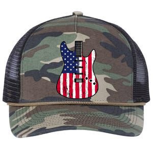 American Flag Guitar Funny Usa Guitarist Outfit Retro Rope Trucker Hat Cap