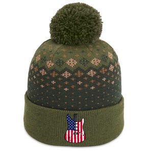 American Flag Guitar Funny Usa Guitarist Outfit The Baniff Cuffed Pom Beanie