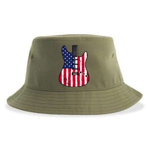 American Flag Guitar Funny Usa Guitarist Outfit Sustainable Bucket Hat