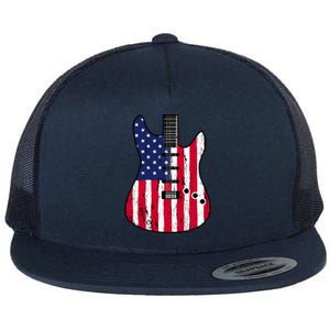 American Flag Guitar Funny Usa Guitarist Outfit Flat Bill Trucker Hat