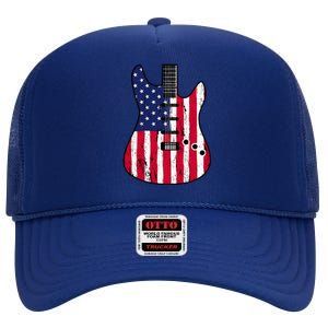 American Flag Guitar Funny Usa Guitarist Outfit High Crown Mesh Back Trucker Hat