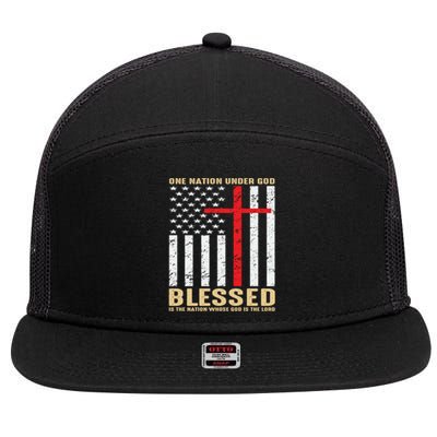 American Flag Gift One Nation Under God Great Gift 7 Panel Mesh Trucker Snapback Hat