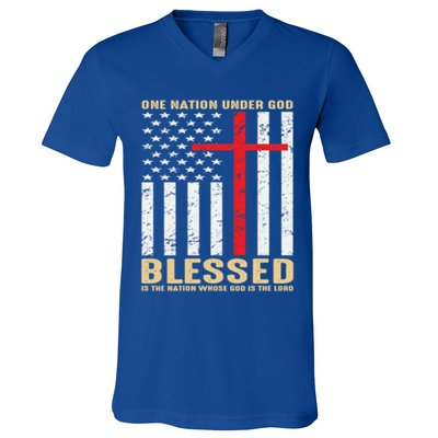 American Flag Gift One Nation Under God Great Gift V-Neck T-Shirt
