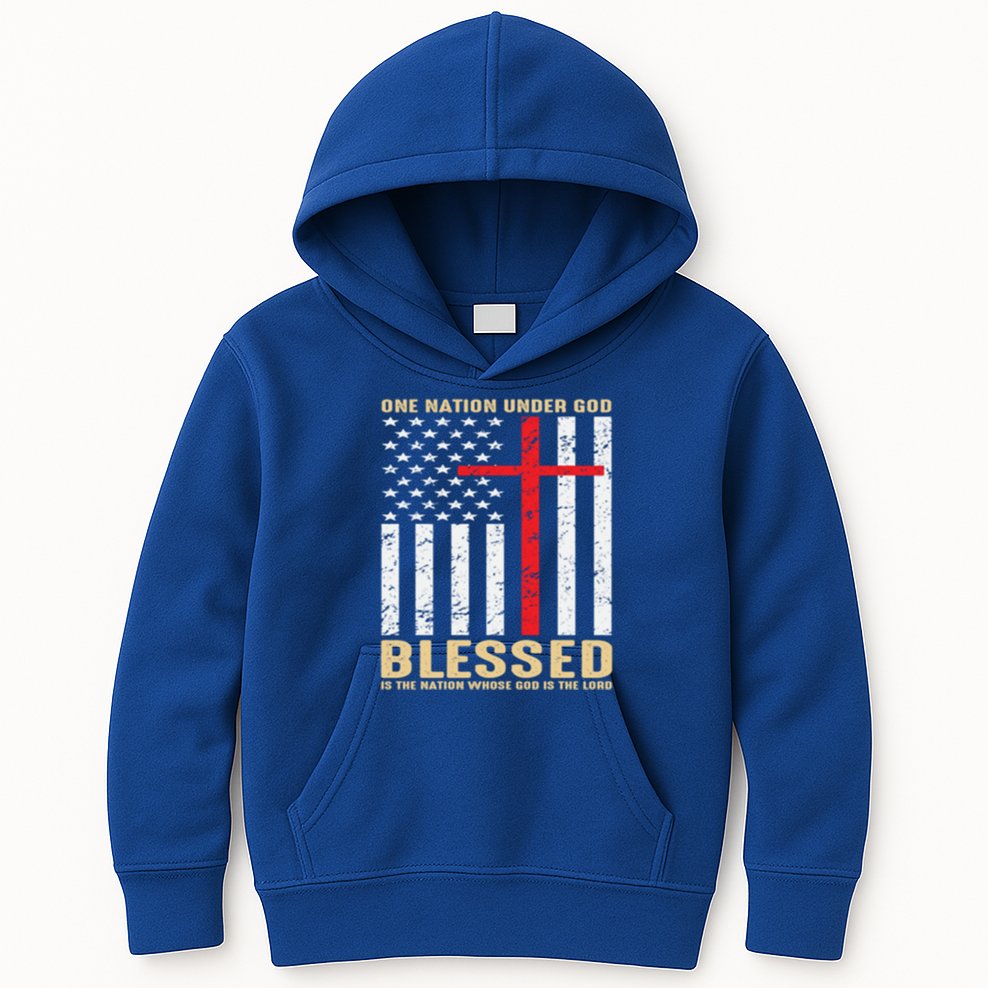 American Flag Gift One Nation Under God Great Gift Kids Hoodie