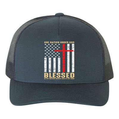 American Flag Gift One Nation Under God Great Gift Yupoong Adult 5-Panel Trucker Hat