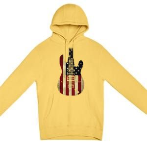 American Flag Guitar 4th Of July Patriotic Tee Great Gift Premium Pullover Hoodie