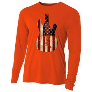 American Flag Guitar 4th Of July Patriotic Tee Great Gift Cooling Performance Long Sleeve Crew