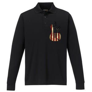 American Flag Guitar 4th Of July Patriotic Tee Great Gift Performance Long Sleeve Polo