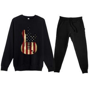 American Flag Guitar 4th Of July Patriotic Tee Great Gift Premium Crewneck Sweatsuit Set