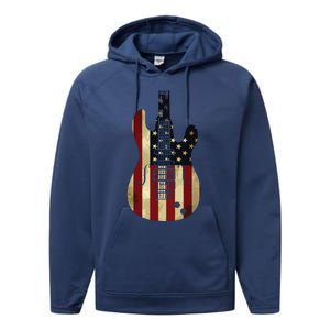 American Flag Guitar 4th Of July Patriotic Tee Great Gift Performance Fleece Hoodie