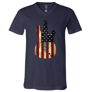 American Flag Guitar 4th Of July Patriotic Tee Great Gift V-Neck T-Shirt