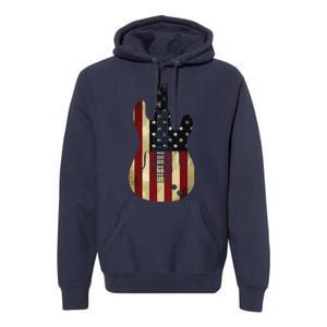 American Flag Guitar 4th Of July Patriotic Tee Great Gift Premium Hoodie